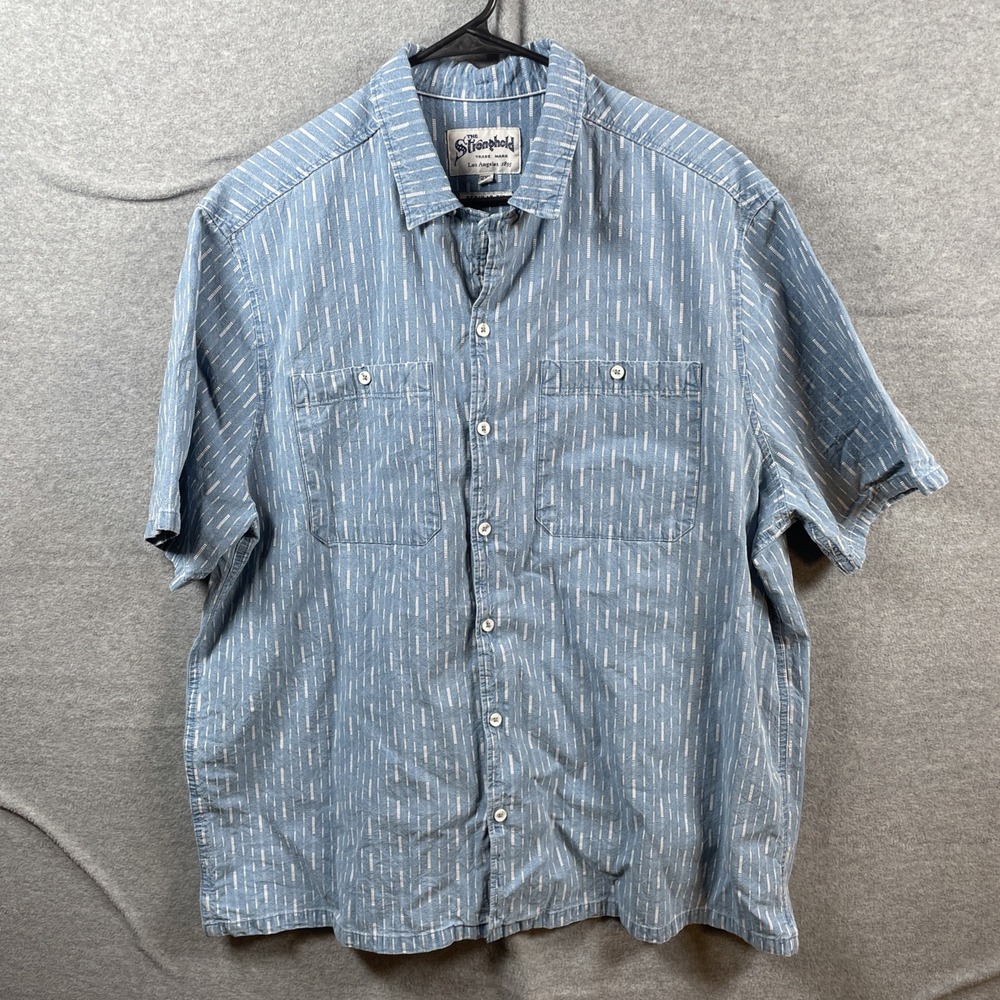 The Stronghold Shirt Mens Large Blue Patterned Pockets Short Sleeve LA